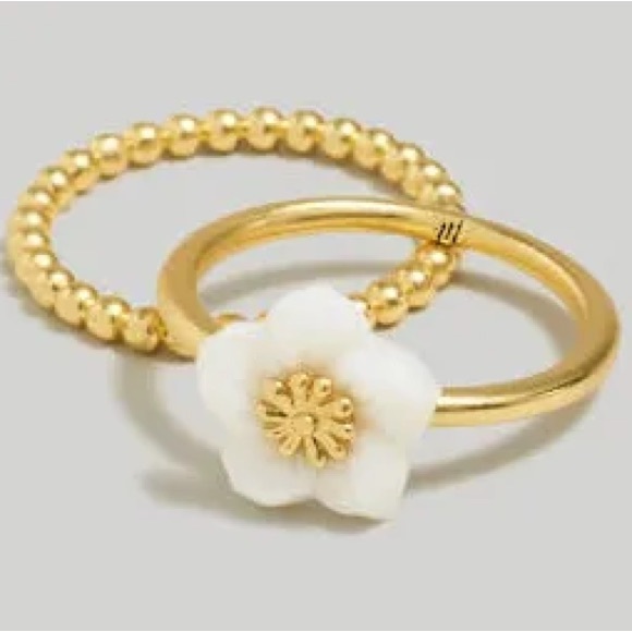 Madewell Mother-of- Pearl Flower Stacking Ring Set size 6 - Picture 1 of 3